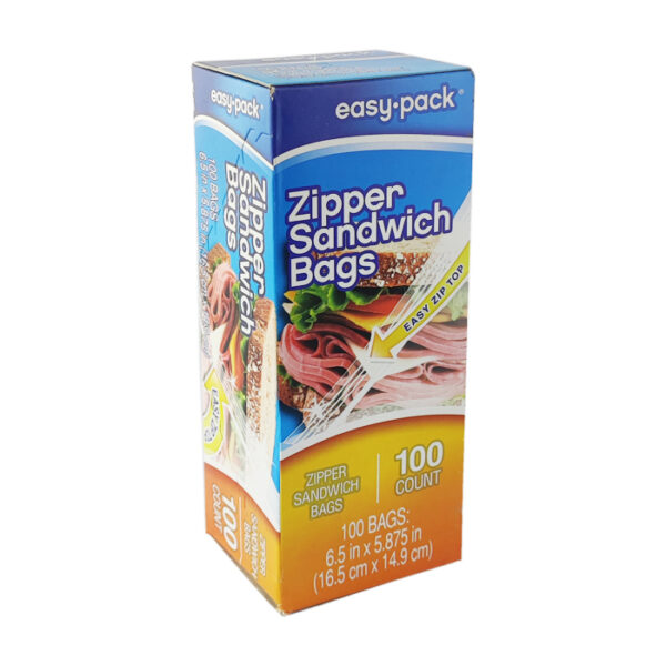 100 Count Zipper Sandwich Bag 16.5Cm x 14.9 Cm