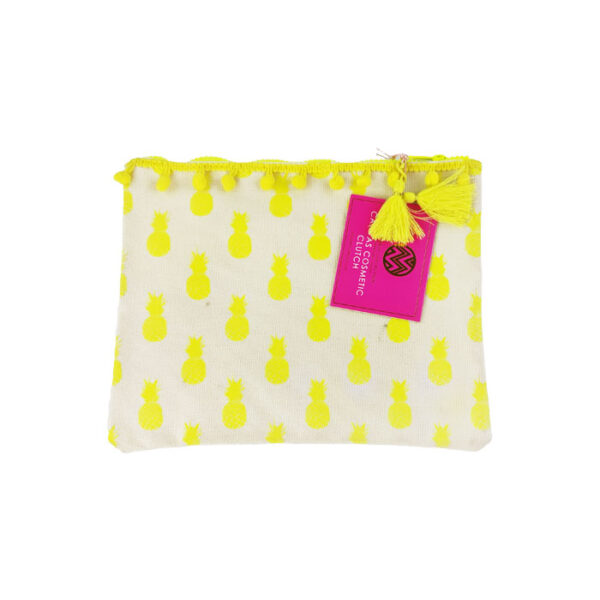 Canvas cosmetic clutch pineapple yellow