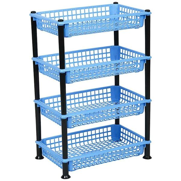 Ezee Plastic Basket Shelf 4 Tier With Wheel
