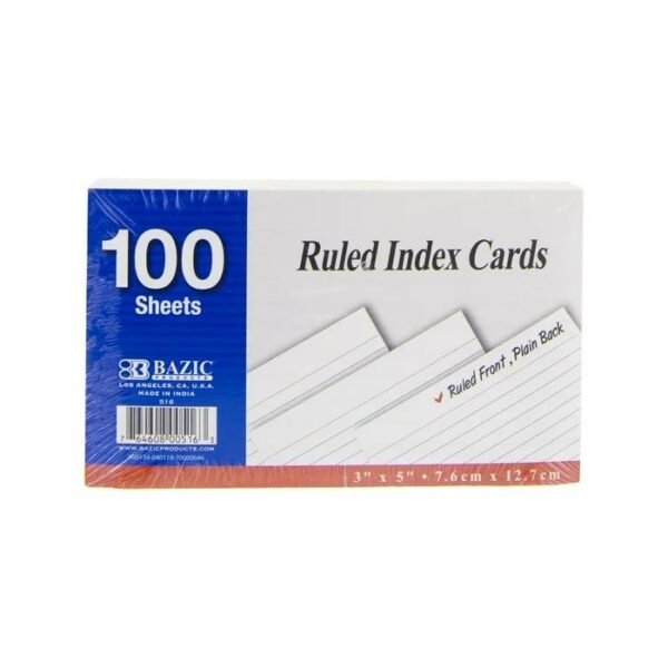 3"x5'' Ruled White Index Card 100 Count