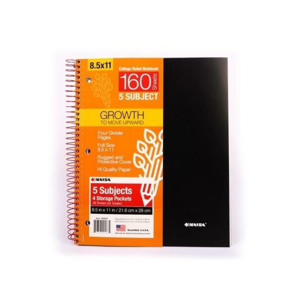 Kaisa Notebook 160Sheets 9x11 5 Subjects