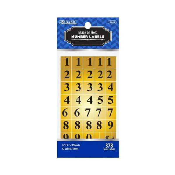 Gold Foil Number Label 378 Pack