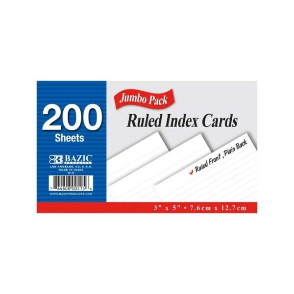 3"x5" Ruled White Index Card 200 Count