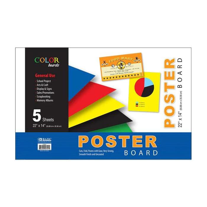 Pacon Poster Board 5-Sheet Pack, 11 x 15, Assorted Fluorescent 