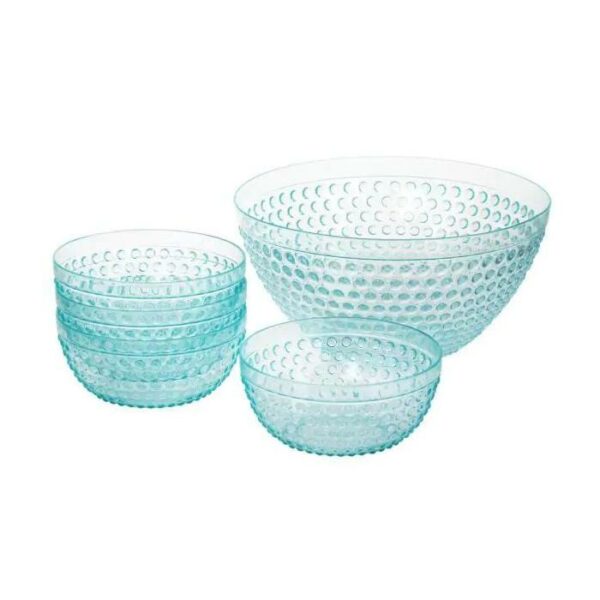 Malone Plastic Bowl Set Teal Embossed  5 Pieces