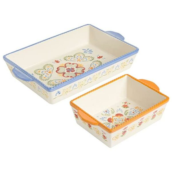 Laurie Gates Hand Painted Ceramic Bakeware 2 Piece