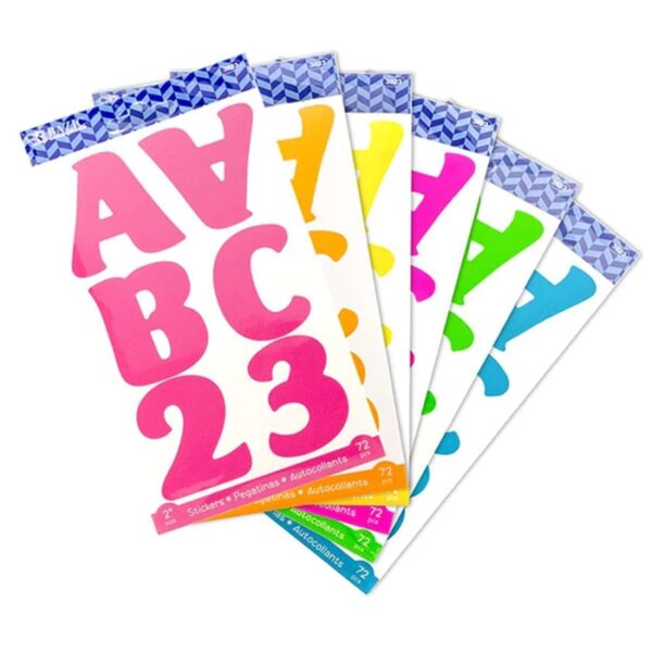 2" Fluorescent Color Alphabet & Numbers Stickers