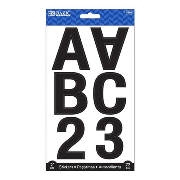 2" Black Color Alphabet & Numbers Stickers