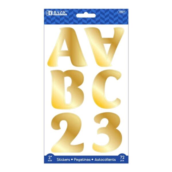 2" Gold Metalic Color Alphabet & Numbers Stickers