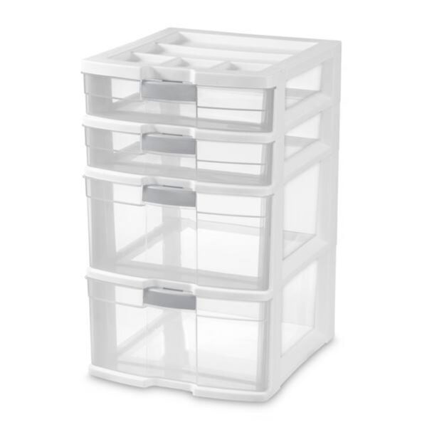 Sterilite 4 Drawer Locking Tower White