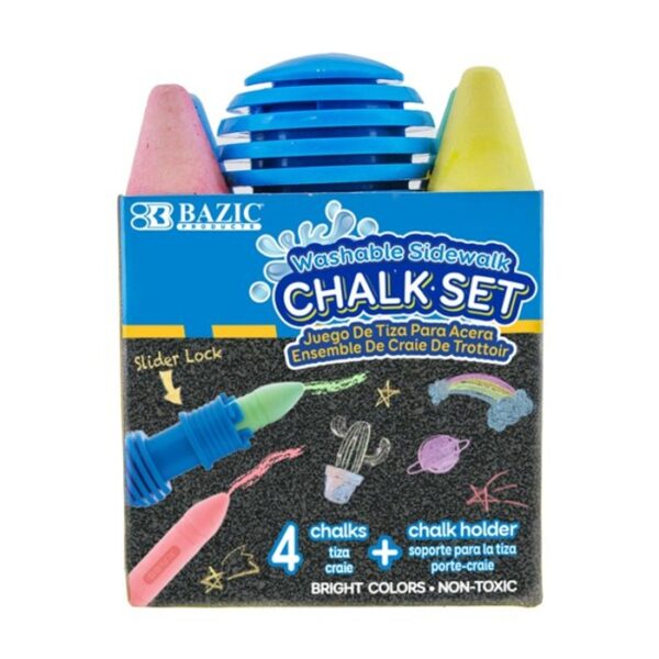4 Jumbo Sidewalk Chalks & 1 Chalk Holder