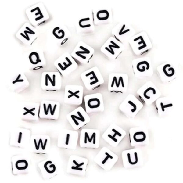 White & Black Letters Alphabet Beads 8mm Cube x36