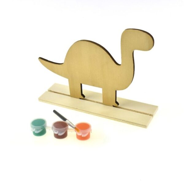 7x6" Wood Stand-Up Dinosaur With 3Paint Pots Brush