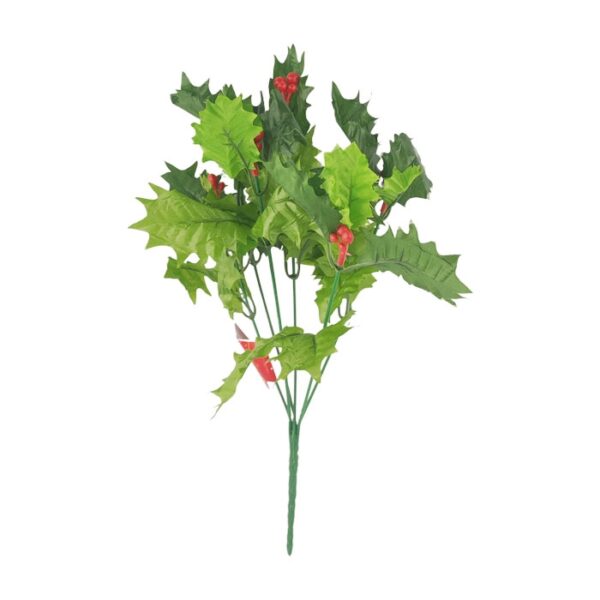 12" Holly Bush With Berries & 6 Stems