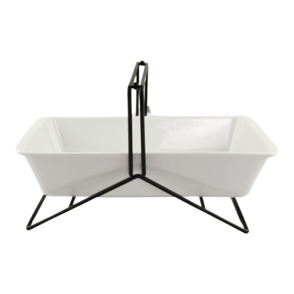 Rectangular Porcelain Service Dish With Rack White