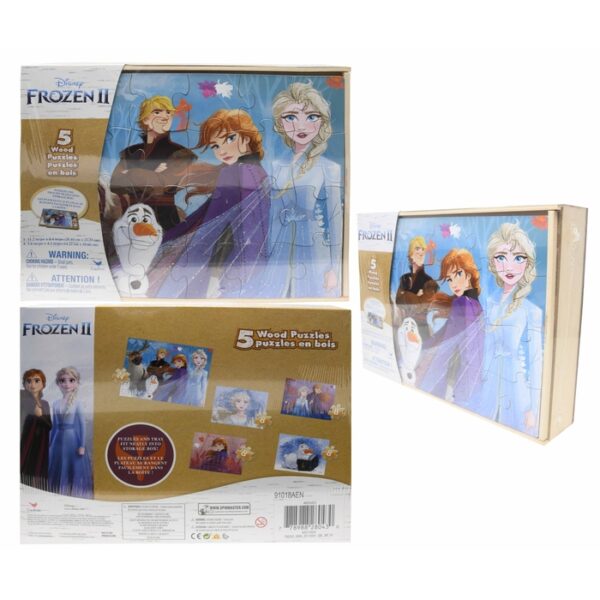 Frozen 2- 5 Pack Wood Puzzle In Wood Storage
