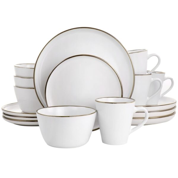 16 Pieces Gold Rim Dinnerware Set White