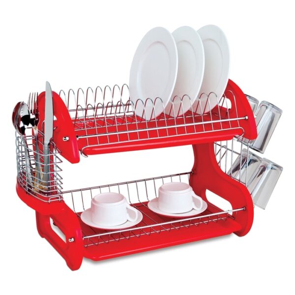 Dish Drainer 2 Tier Plastic Red