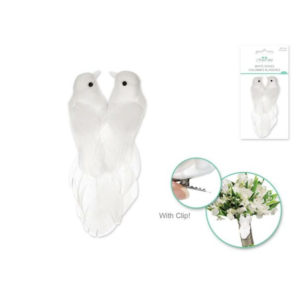 3.5" White Lovebird Doves x 2 With Clip