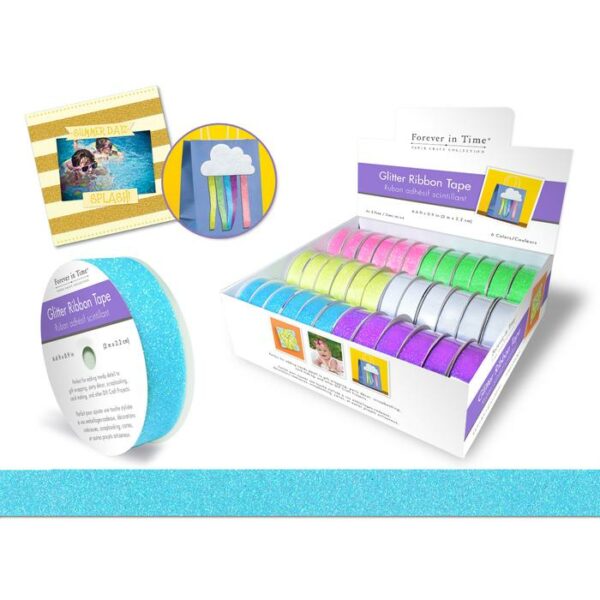 Glitter Ribbon Tape Pastel Assorted Style 2.2cmx2m