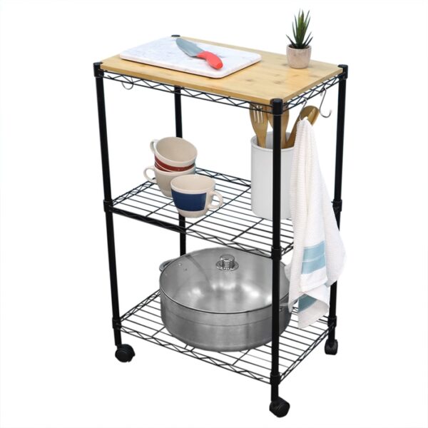 3 Tier Kitchen Trolly With Hooks