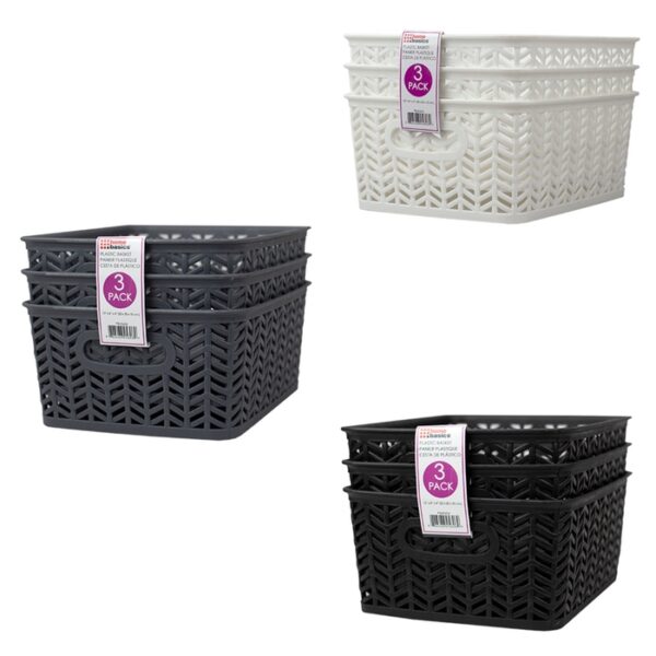 3 Pack Plastic Basket Set Chevron