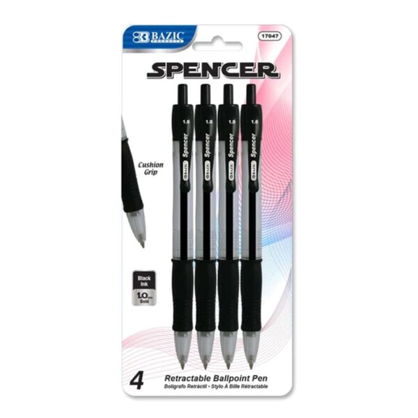 Spencer Black Retractable Pen With Cushion Grip 4P