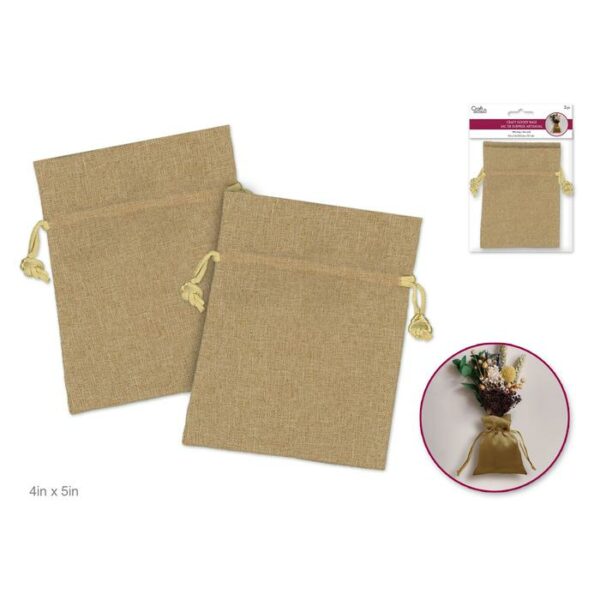 4"x5" Craft Goody Bags x2 Poly Weave Burlap Look