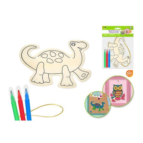 Wood Ornament Kit Dinosaur With 3 Mini Felt Marker