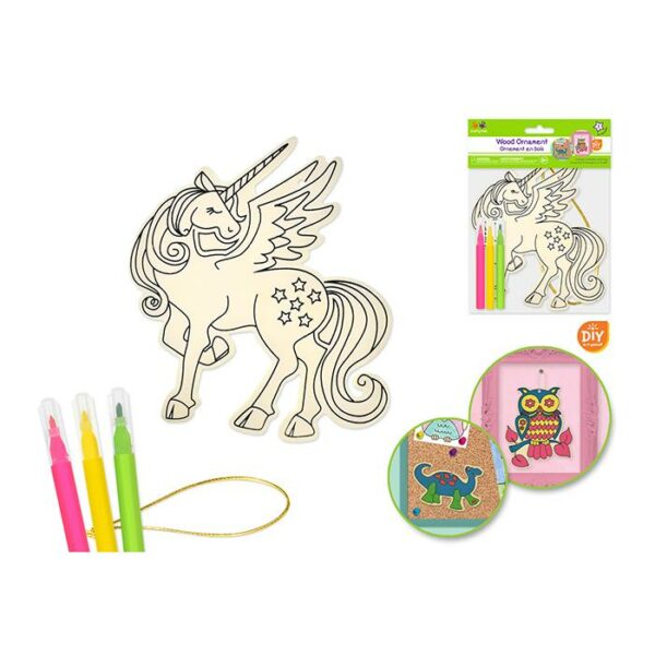 Wood Ornament Kit Unicorn With 3 Mini Felt Marker