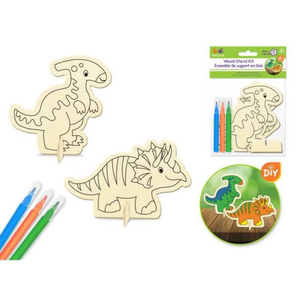 Wood Stand Kits Dino 2ct With 3 Mini Felt Marker