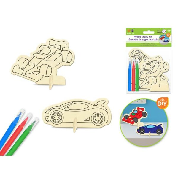 Wood Stand Kit Racecars 2ct With 3Mini Felt Marker