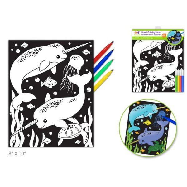 Velvet Coloring Poster Narwhal With 4 Markers