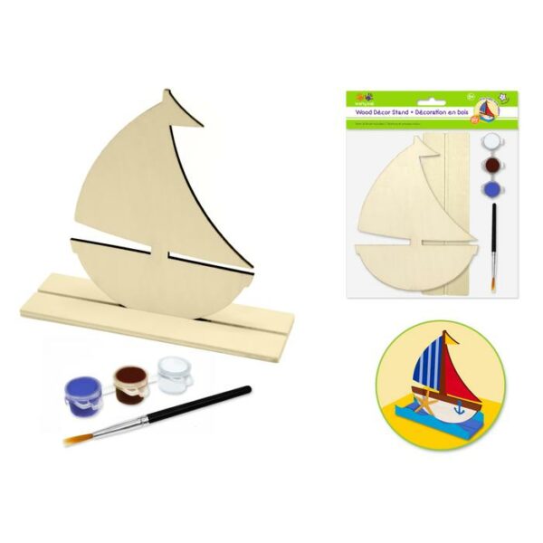 7x6" Wood Stand-Up Sailboat With 3Paint Pots Brush