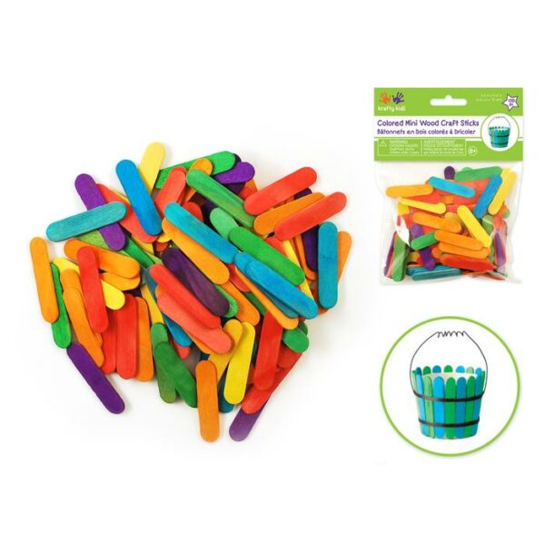 Mini Craft Sticks 120 Pack Colored