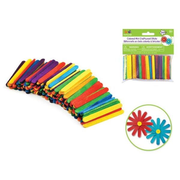 2 1/8"x1/4" Mini Colored Craft Sticks 150 Pack