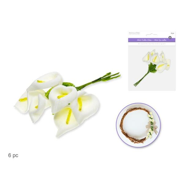 1.6"x1.4" Mini Calla Lilies x6 Leaf & Wire Stem