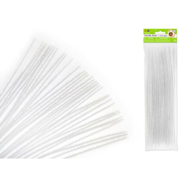 6mmx30 Cm Glitter Pipe Cleaners White 35 Pack