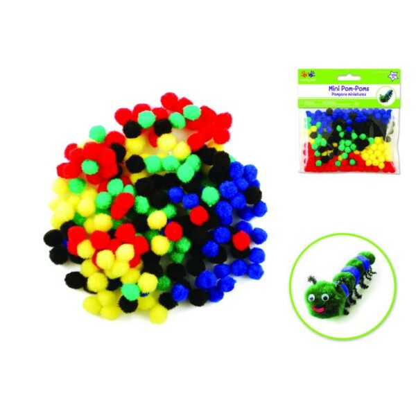 3/8" (9.5mm) Mini Pom-poms x200 Primary Assorted