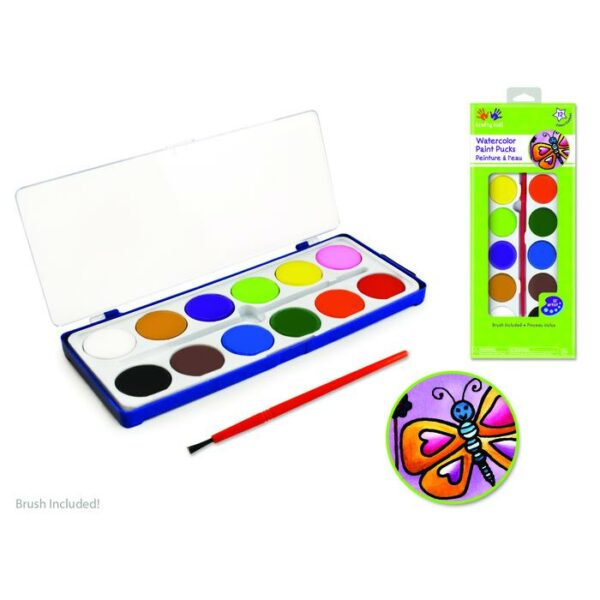 Watercolor Paint Pucks x12 With Brush