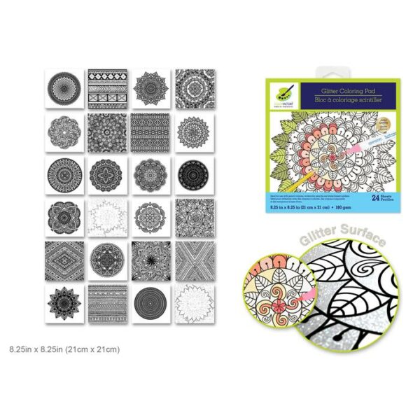 Glitter Coloring Pad 8.25"x8.25" Mandala