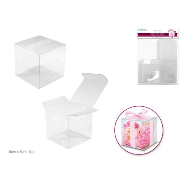 Medium Pet Clear Cube 8 Cm Favor Box 3 Pieces