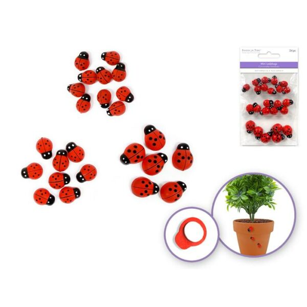 1/2"-3/4" Mini Plastic Ladybugs x24 Peel-n-Stick