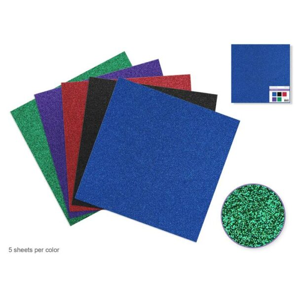 12"x12" Glitter Cardstock 190gsm Asst Primary