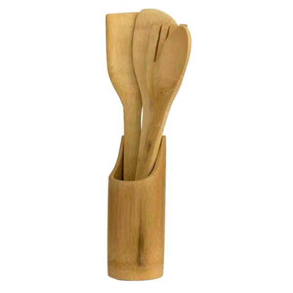 4 Pieces Bamboo Utensil Set With Holder
