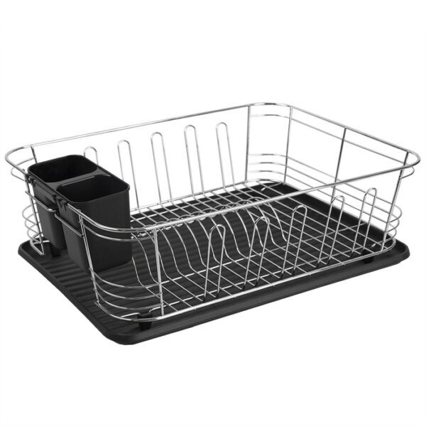 3 Pieces Dish Rack Set Chrome Black