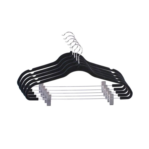 5 Pack Velvet Hanger With Clips Black