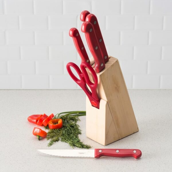 Home Basic 7 Pieces Knife Set With Block Red