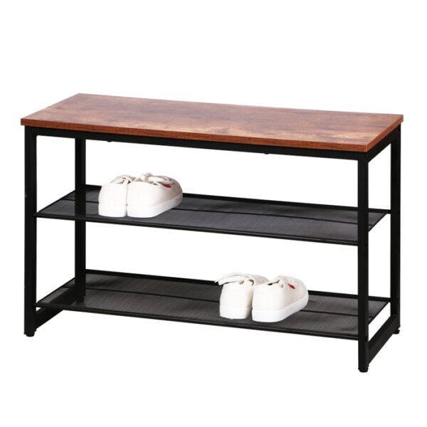 Bench With 2 Tier Shoe Rack Black