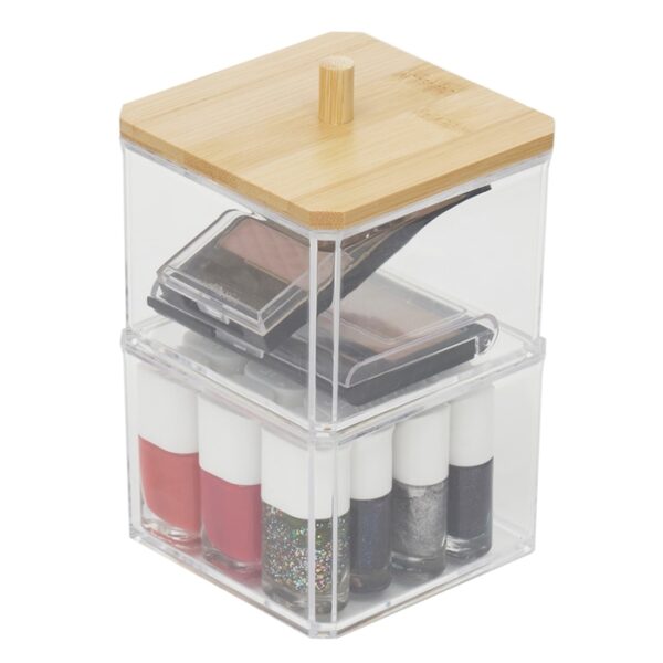 2 Tier Cosmetic Box With Bamboo Lid